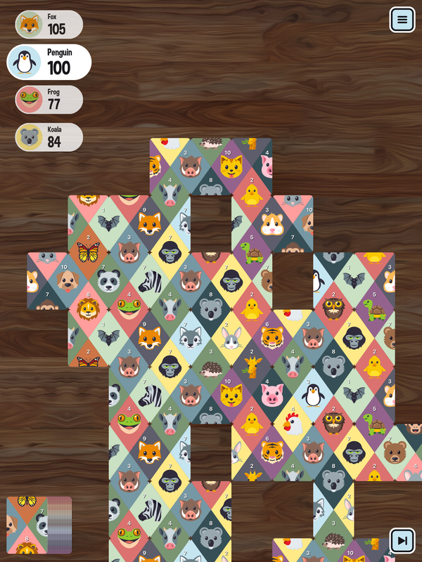 Matchimals iPad screenshot: late game with a nearly full board