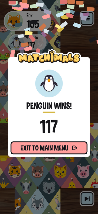 Matchimals iPhone screenshot: end of game scores